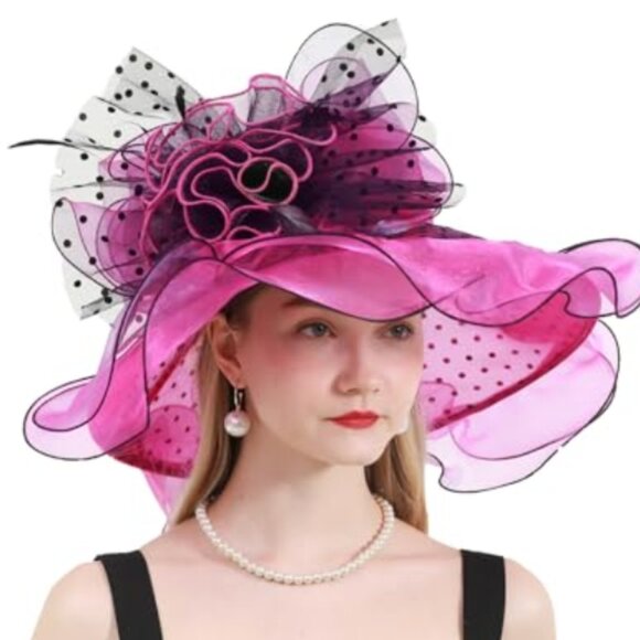 Kentucky Derby Church Dress Hat for Women Pink Fuchsia Line main image 4